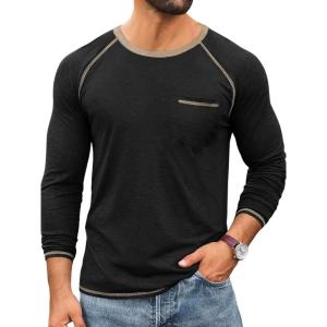 image:imageRuncati Mens Long Sleeve TShirt Casual Crewneck Shirts Basic Lightweight Vintage Tee Tops with PocketBlack