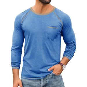 image:imageRuncati Mens Long Sleeve TShirt Casual Crewneck Shirts Basic Lightweight Vintage Tee Tops with PocketBlue
