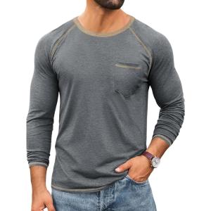 image:imageRuncati Mens Long Sleeve TShirt Casual Crewneck Shirts Basic Lightweight Vintage Tee Tops with PocketGrey