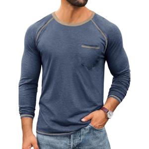 image:imageRuncati Mens Long Sleeve TShirt Casual Crewneck Shirts Basic Lightweight Vintage Tee Tops with PocketNavy