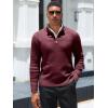 image:imageRuncati Mens Quarter Zip Sweater Mock Neck Pullover Ribbed Knit Casual Lightweight Polo SweatersWine Red