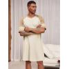 image:imageRuncati Mens Nightshirt Short Sleeve V Neck Nightgown Color Block Loose Fit Comfy Lounge Pajama SleepwearApricot