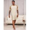 image:imageRuncati Mens Nightshirt Short Sleeve V Neck Nightgown Color Block Loose Fit Comfy Lounge Pajama SleepwearApricot