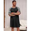 image:imageRuncati Mens Nightshirt Short Sleeve V Neck Nightgown Color Block Loose Fit Comfy Lounge Pajama SleepwearBlack