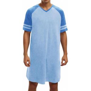 image:imageRuncati Mens Nightshirt Short Sleeve V Neck Nightgown Color Block Loose Fit Comfy Lounge Pajama SleepwearBlue