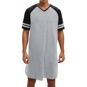 image:imageRuncati Mens Nightshirt Short Sleeve V Neck Nightgown Color Block Loose Fit Comfy Lounge Pajama SleepwearGrey