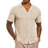 image:imageRuncati Mens Casual Button Down Shirts Short Sleeve Cuban Collar Textured Shirt Beach Summer Stretch Tops