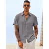 image:imageRuncati Mens Button Down Linen Shirt Short Sleeve Casual Vacation Shirts Summer Beach Wedding Tops with PocketGray