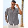 image:imageRuncati Mens Button Down Linen Shirt Short Sleeve Casual Vacation Shirts Summer Beach Wedding Tops with PocketGray