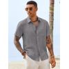 image:imageRuncati Mens Button Down Linen Shirt Short Sleeve Casual Vacation Shirts Summer Beach Wedding Tops with PocketGray