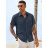image:imageRuncati Mens Button Down Linen Shirt Short Sleeve Casual Vacation Shirts Summer Beach Wedding Tops with PocketNavy