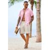 image:imageRuncati Mens Button Down Linen Shirt Short Sleeve Casual Vacation Shirts Summer Beach Wedding Tops with PocketPink