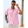 image:imageRuncati Mens Button Down Linen Shirt Short Sleeve Casual Vacation Shirts Summer Beach Wedding Tops with PocketPink