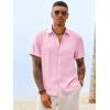 image:imageRuncati Mens Button Down Linen Shirt Short Sleeve Casual Vacation Shirts Summer Beach Wedding Tops with PocketPink
