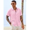 image:imageRuncati Mens Button Down Linen Shirt Short Sleeve Casual Vacation Shirts Summer Beach Wedding Tops with PocketPink