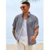 image:imageRuncati Mens Button Down Shirts Casual Short Sleeve Linen Shirt Summer Beach Wedding Tops with PocketGrey