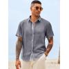 image:imageRuncati Mens Button Down Shirts Casual Short Sleeve Linen Shirt Summer Beach Wedding Tops with PocketGrey