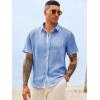 image:imageRuncati Mens Button Down Shirts Casual Short Sleeve Linen Shirt Summer Beach Wedding Tops with PocketJean Blue