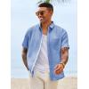 image:imageRuncati Mens Button Down Shirts Casual Short Sleeve Linen Shirt Summer Beach Wedding Tops with PocketJean Blue