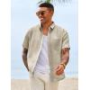 image:imageRuncati Mens Button Down Shirts Casual Short Sleeve Linen Shirt Summer Beach Wedding Tops with PocketKhaki