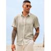 image:imageRuncati Mens Button Down Shirts Casual Short Sleeve Linen Shirt Summer Beach Wedding Tops with PocketKhaki