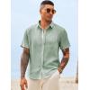 image:imageRuncati Mens Button Down Shirts Casual Short Sleeve Linen Shirt Summer Beach Wedding Tops with PocketOlive Green