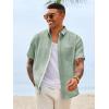 image:imageRuncati Mens Button Down Shirts Casual Short Sleeve Linen Shirt Summer Beach Wedding Tops with PocketOlive Green