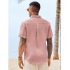 image:imageRuncati Mens Button Down Shirts Casual Short Sleeve Linen Shirt Summer Beach Wedding Tops with PocketPink