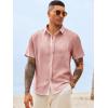 image:imageRuncati Mens Button Down Shirts Casual Short Sleeve Linen Shirt Summer Beach Wedding Tops with PocketPink