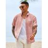 image:imageRuncati Mens Button Down Shirts Casual Short Sleeve Linen Shirt Summer Beach Wedding Tops with PocketPink