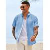 image:imageRuncati Mens Button Down Shirts Casual Short Sleeve Linen Shirt Summer Beach Wedding Tops with PocketSky Blue