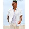image:imageRuncati Mens Button Down Shirts Casual Short Sleeve Linen Shirt Summer Beach Wedding Tops with PocketWhite