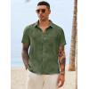 image:imageRuncati Mens Button Down Shirts Casual Short Sleeve Shirt Textured Linen Summer Beach Tops with PocketArmy Green