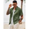 image:imageRuncati Mens Button Down Shirts Casual Short Sleeve Shirt Textured Linen Summer Beach Tops with PocketArmy Green