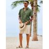 image:imageRuncati Mens Button Down Shirts Casual Short Sleeve Shirt Textured Linen Summer Beach Tops with PocketArmy Green