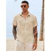 image:imageRuncati Mens Button Down Shirts Casual Short Sleeve Shirt Textured Linen Summer Beach Tops with PocketBeige