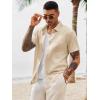 image:imageRuncati Mens Button Down Shirts Casual Short Sleeve Shirt Textured Linen Summer Beach Tops with PocketBeige