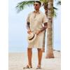 image:imageRuncati Mens Button Down Shirts Casual Short Sleeve Shirt Textured Linen Summer Beach Tops with PocketBeige