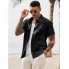 image:imageRuncati Mens Button Down Shirts Casual Short Sleeve Shirt Textured Linen Summer Beach Tops with PocketBlack