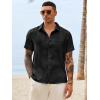 image:imageRuncati Mens Button Down Shirts Casual Short Sleeve Shirt Textured Linen Summer Beach Tops with PocketBlack
