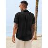 image:imageRuncati Mens Button Down Shirts Casual Short Sleeve Shirt Textured Linen Summer Beach Tops with PocketBlack