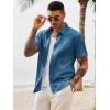 image:imageRuncati Mens Button Down Shirts Casual Short Sleeve Shirt Textured Linen Summer Beach Tops with PocketBluish Gray
