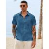 image:imageRuncati Mens Button Down Shirts Casual Short Sleeve Shirt Textured Linen Summer Beach Tops with PocketBluish Gray