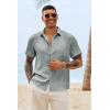 image:imageRuncati Mens Button Down Shirts Casual Short Sleeve Shirt Textured Linen Summer Beach Tops with PocketGrey