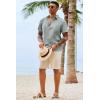 image:imageRuncati Mens Button Down Shirts Casual Short Sleeve Shirt Textured Linen Summer Beach Tops with PocketGrey