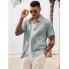 image:imageRuncati Mens Button Down Shirts Casual Short Sleeve Shirt Textured Linen Summer Beach Tops with PocketGrey