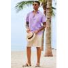 image:imageRuncati Mens Button Down Shirts Casual Short Sleeve Shirt Textured Linen Summer Beach Tops with PocketLight Purple
