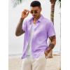 image:imageRuncati Mens Button Down Shirts Casual Short Sleeve Shirt Textured Linen Summer Beach Tops with PocketLight Purple