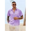 image:imageRuncati Mens Button Down Shirts Casual Short Sleeve Shirt Textured Linen Summer Beach Tops with PocketLight Purple