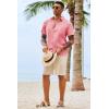 image:imageRuncati Mens Button Down Shirts Casual Short Sleeve Shirt Textured Linen Summer Beach Tops with PocketPink